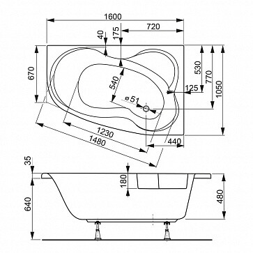 Ванна акриловая Vagnerplast Melite угловая левая 160х105 белая VPBA163MEL3LX-04