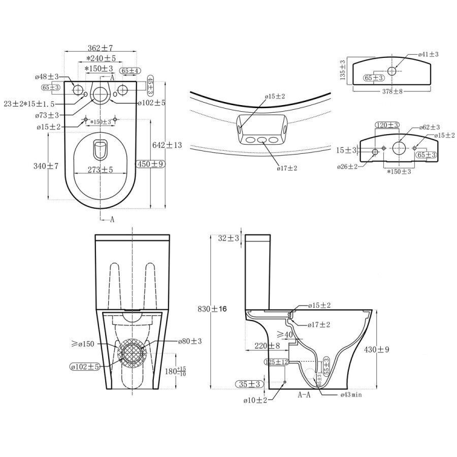 Унитаз-компакт Azario VISE 640х365х820 напольный, безободковый, в комплекте с быстросъемным сиденьем микролифт AZ-1343BT