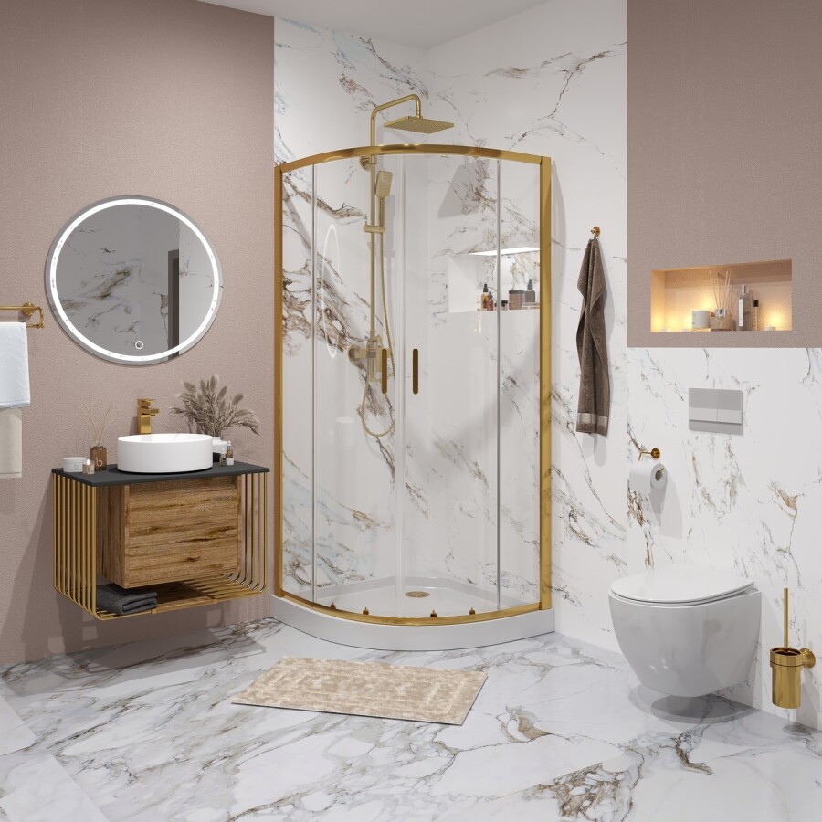 Душевое ограждение Niagara Nova NG-6407-08GOLD (100х100х195) четверть круга,золото,двери раздвижные,стекло прозрачное,1 место 64070811GOLD