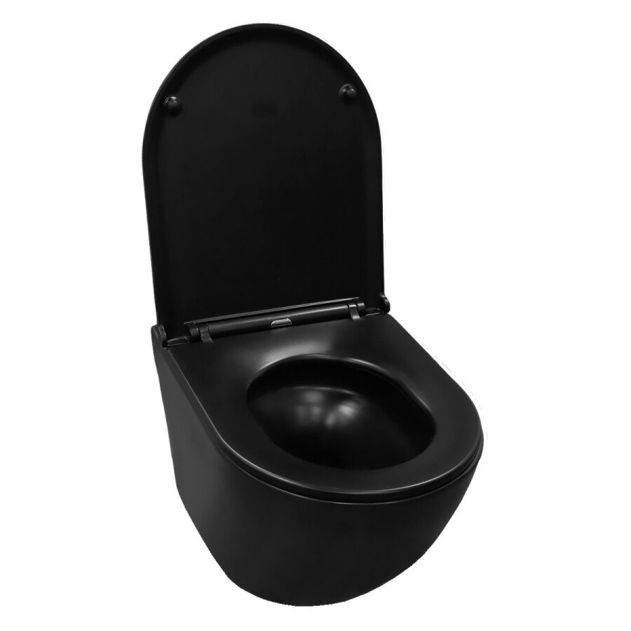 Унитаз подвесной Azario Grado 370х490х360 безободковый, слив "Скрытое Торнадо", с быстросъемным сидением микролифт, черный матовый AZ-0046-UQ3-MB