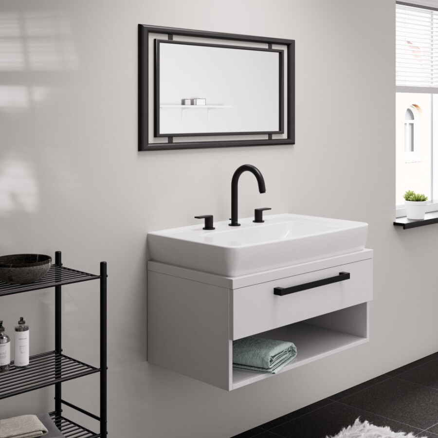 Hansgrohe Vernis Shape Смеситель для раковины на 3 отверстия со сливным гарнитуром черный матовый 71563670