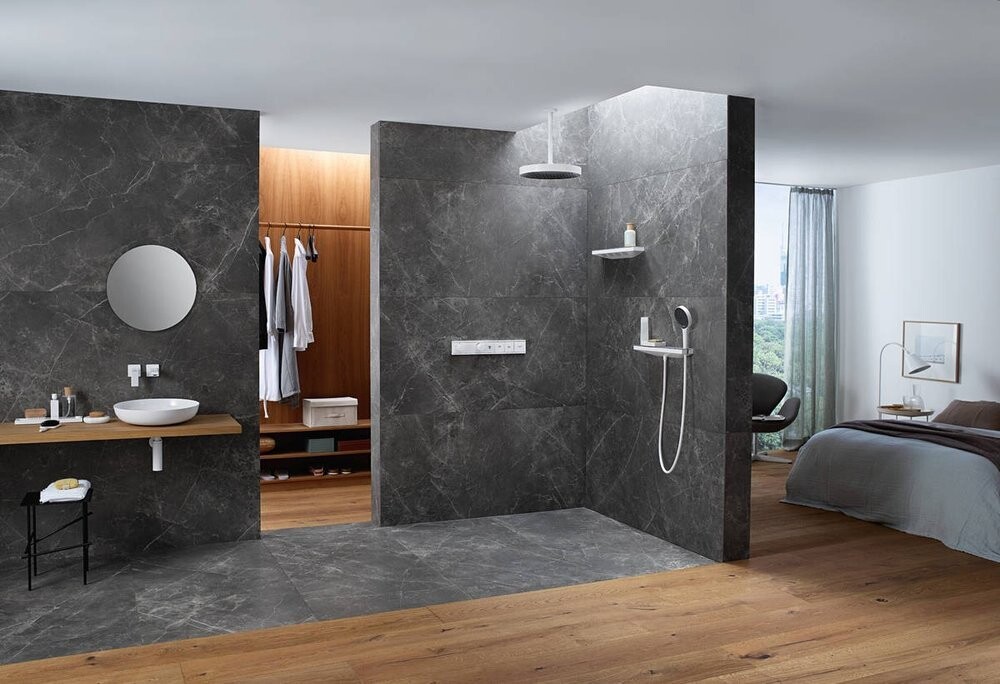 Hansgrohe Rainfinity Настенный держатель Porter 500 с полкой правый белый матовый 26858700