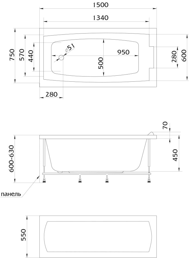 Marka One Aelita 150*75 ванна акриловая прямоугольная 01ае1575