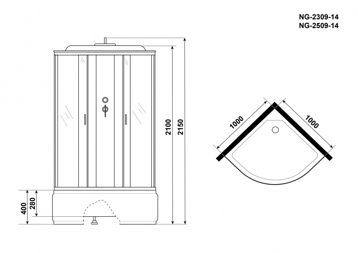 Niagara NG 2509-14BK Душевая кабина 100x100 Без крыши 25091434BK