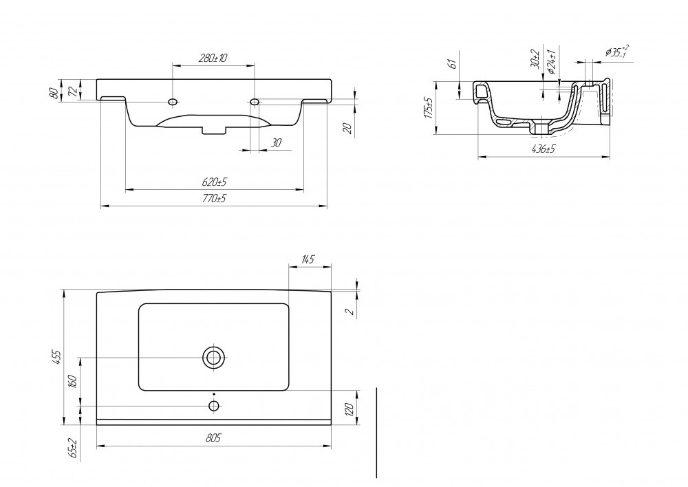 Cersanit GRAND 80 UM-GRA80/1-w раковина встраиваемая