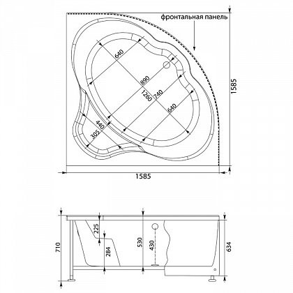 Aquanet Santiago 160*160 ванна акриловая с каркасом 00205545