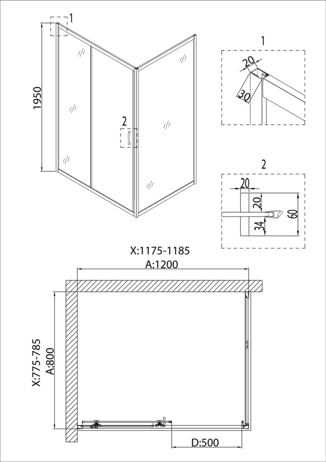 Душевое ограждение Niagara Nova NG-6612-08 (120х80х195) прямоугольник,хром,дверь раздвижная,стекло прозрачное,1 место