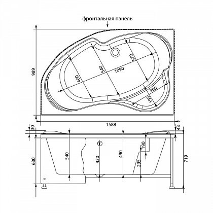 Aquanet Capri 160*100 ванна акриловая правая с каркасом 00205386