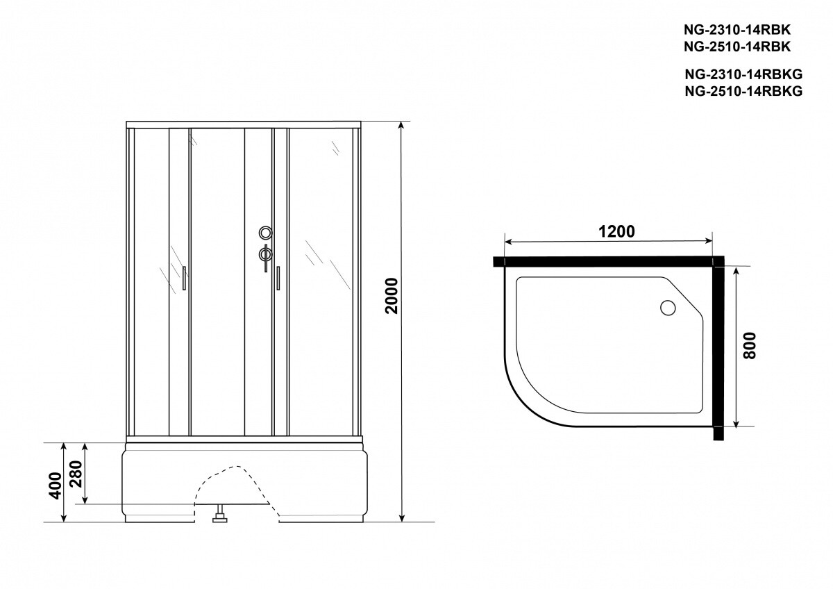 Niagara NG 2510-14RBKG Душевая кабина 120x80 Без крыши правосторонняя с гидромассажем 25101434RBKG