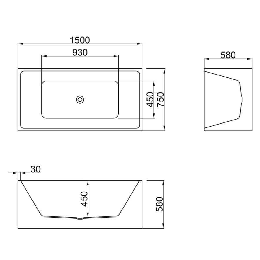 Ванна акриловая Azario Modern 1500x750x580 отдельностоящая, в комплекте с сифоном и металлической рамой AZ-6601-15075