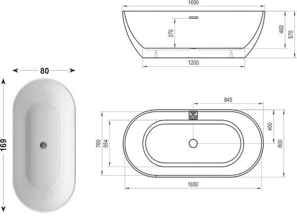 Ravak Freedom O 169*80 ванна акриловая овальная XC00100032