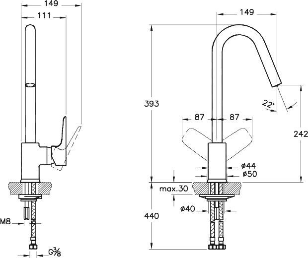 Vitra X-Line A42115EXP смеситель для кухни хром