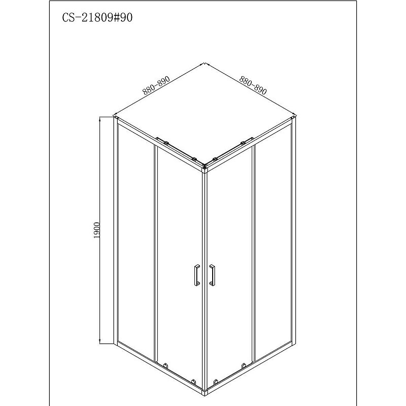 Душевое ограждение Loranto NEO 90x90x190 прозрачное закаленное стекло 5 мм, профиль черный, без поддона CS-21809-90B