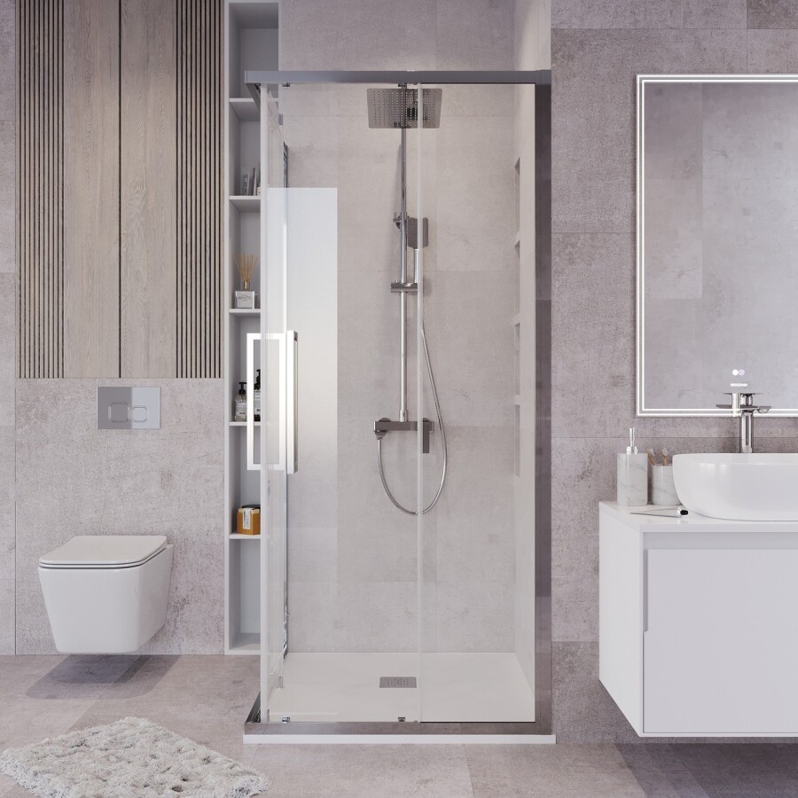 Душевое ограждение Grossman Cosmo 300.K33.02.8080.10.00 (80х80х195) квадрат,раздвижная,хром,стекло прозрачное, 1 место