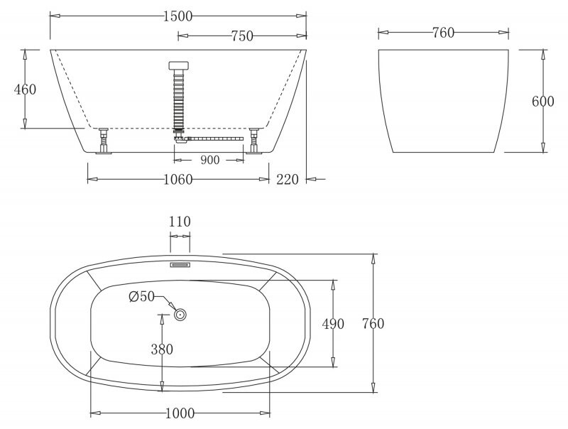 BelBagno BB72-1500 150*76 ванна акриловая овальная