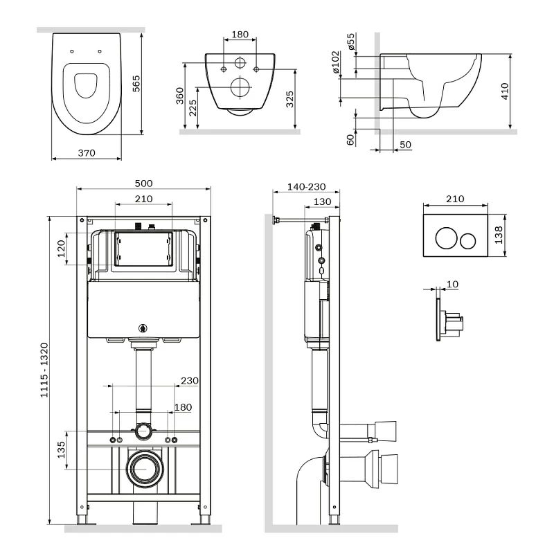 Am.Pm Awe унитаз подвесной с инсталляцией и клавишей смыва IS49001.111700