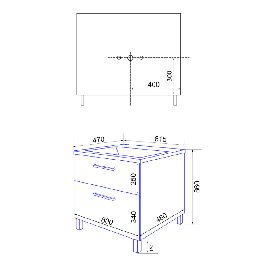 Комплект Тумба Azario Ника 80 Н 815х470х860 напольная, с раковиной Tempo 80, белый глянцевый CS00091370