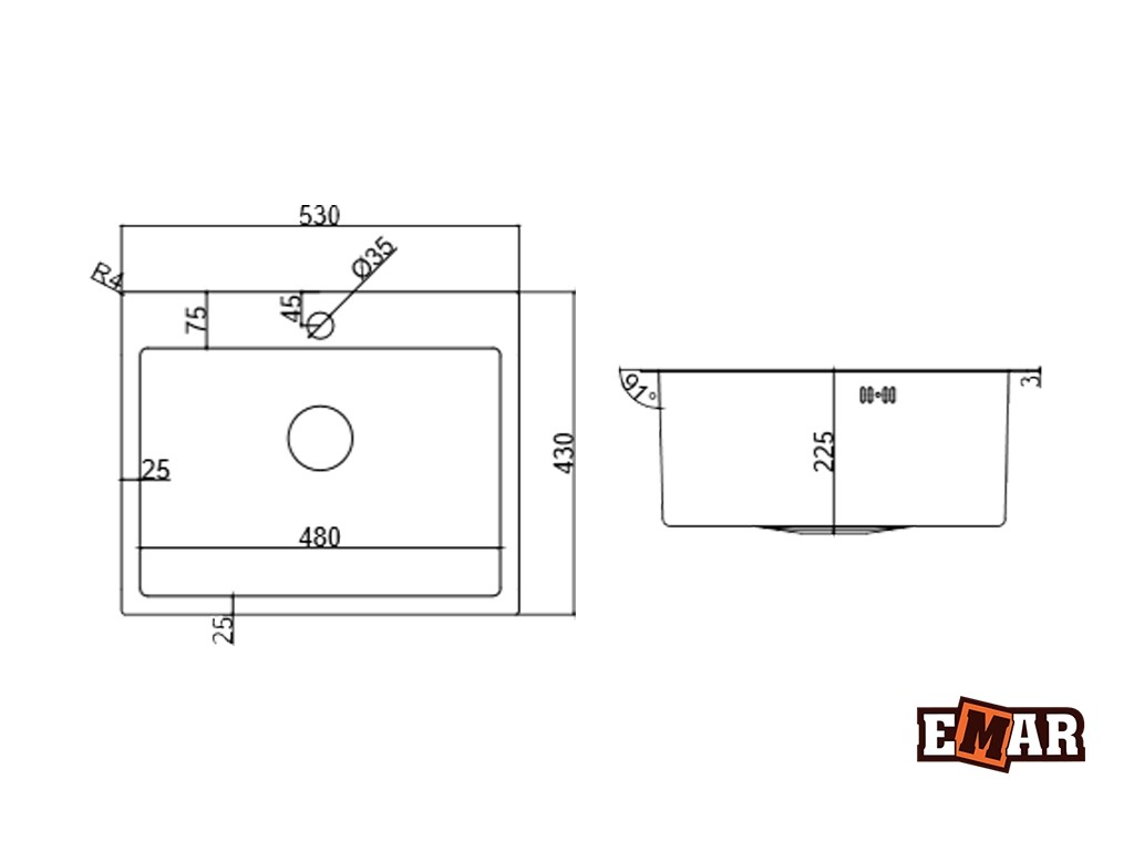 Emar EMB-115 кухонная мойка satin 53x43 см