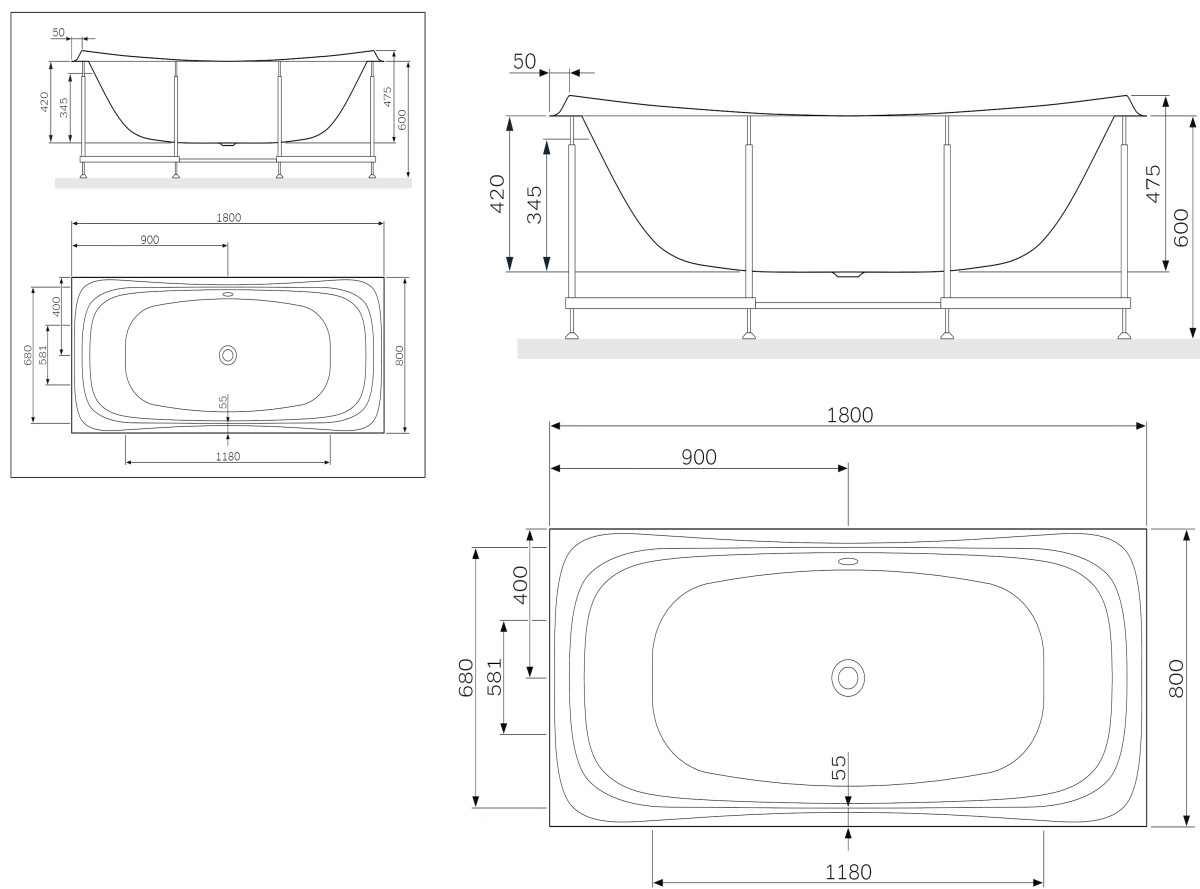 Am.Pm Sensation W30A-180-080W-R каркас для ванны A0 180х80 см