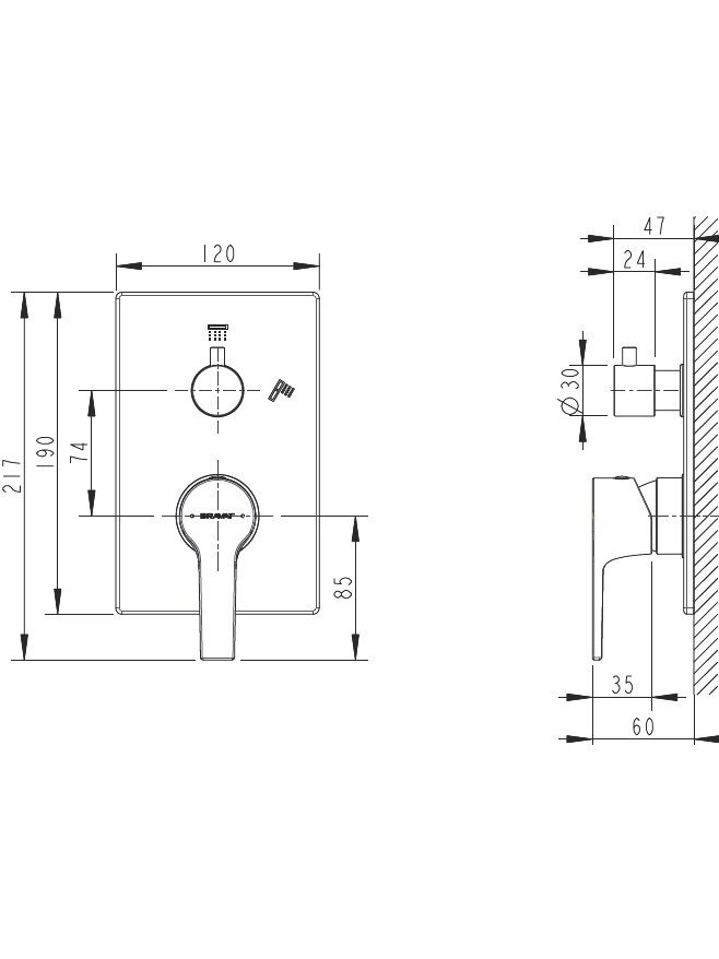 Bravat Prolate P69219CP-2-ENG встраиваемый смеситель 2-функц. цвет хром