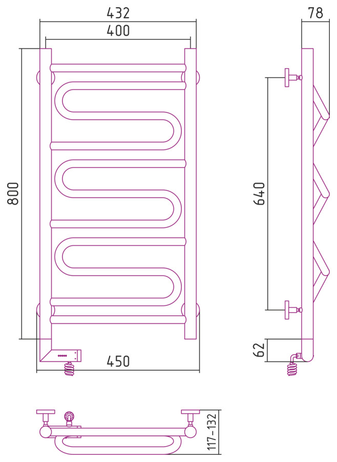Сунержа Элегия 2.0 полотенцесушитель электрический 800*400