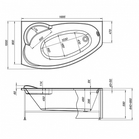 Aquanet Sofia 170*90 ванная акриловая ассиметричная L