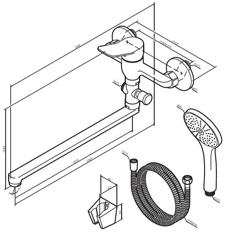 Am.Pm X-Joy смеситель для ванны с душевой лейкой F85A90100