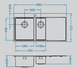 Мойка Alveus Pure 60 1103655 нержавеющая сталь satin	98x52.5 см