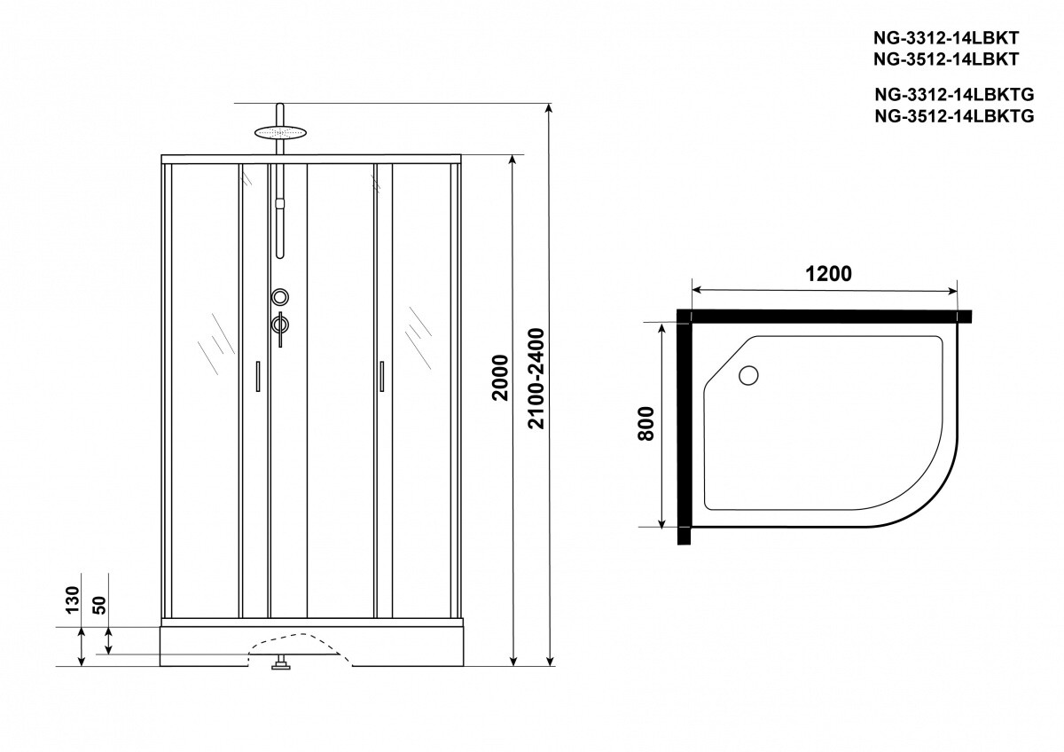 Niagara NG 3312-14LBKT Душевая кабина 120x80 Без крыши с тропическим душем 33121423LBKT