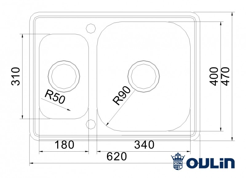Oulin OL-0304 кухонная мойка satin система POP-UP 62x47 см