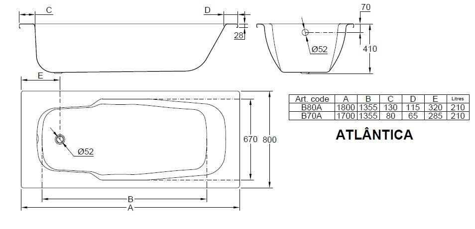 BLB Atlantica 180*80 ванна стальная прямоугольная