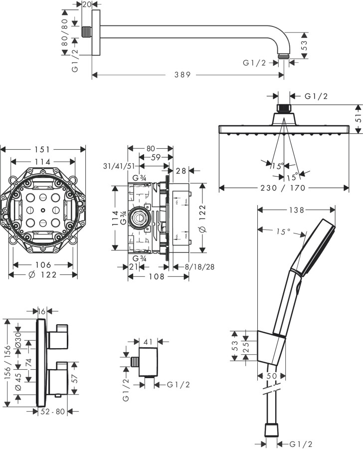 Hansgrohe Pulsify Select S Душевой набор с держателем 105 3jet Relaxation, шланг 160 см белый матовый 24303700