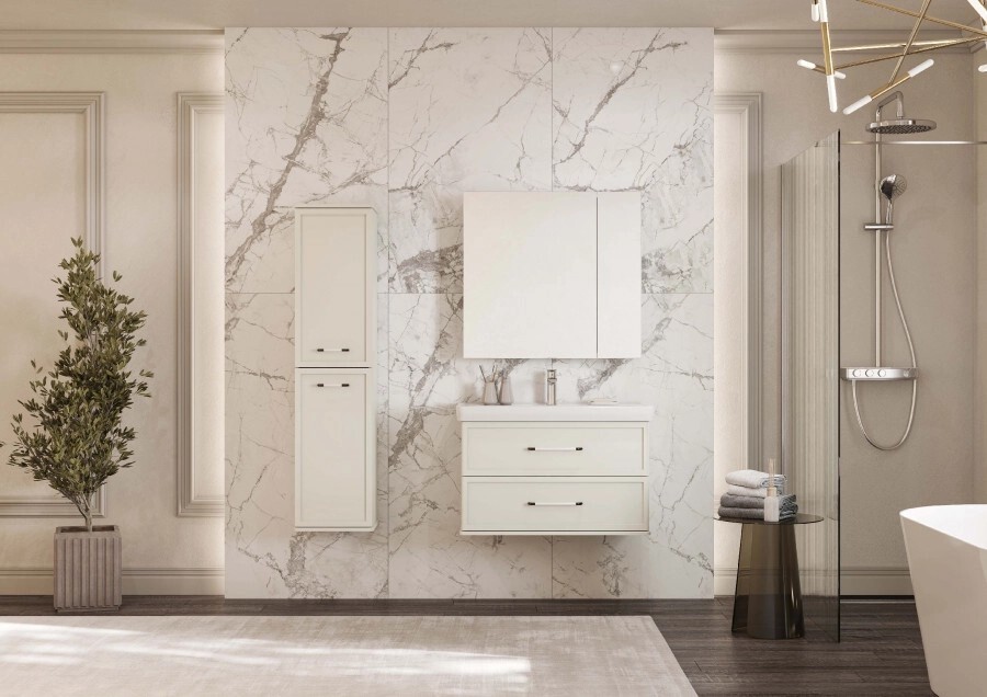 Тумба под раковину AQUATON Нео-Классика 85 2 ящика, белый камень 1A286301NCTG0