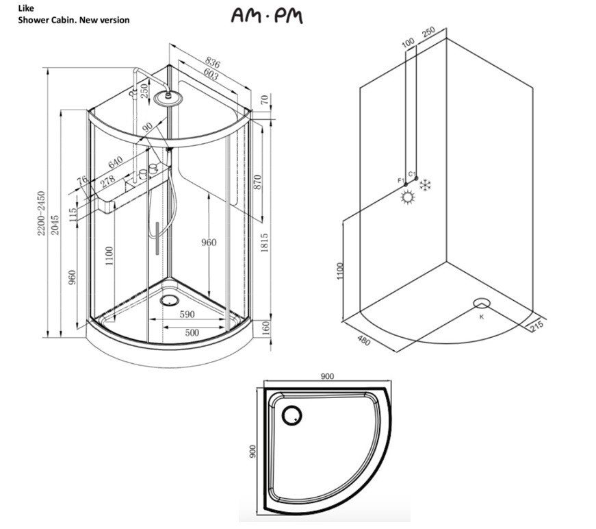 Am.Pm Like W80C-016-090MTA душевое ограждение 90*90*245