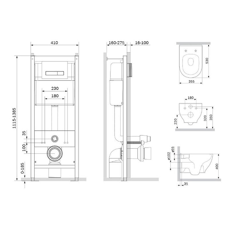 Am.Pm Like унитаз подвесной с инсталляцией и клавишей смыва IS30201.801701