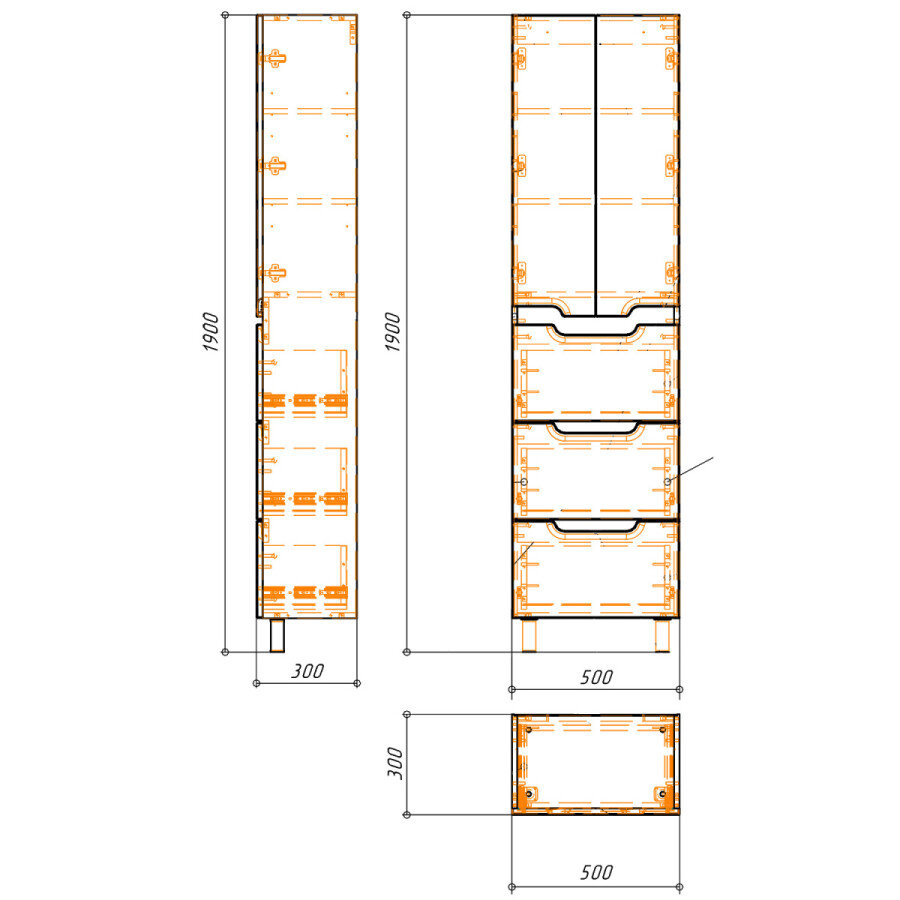 Пенал напольный Azario KANTRI 50/3 500х35х1900, белый глянец CS00097265