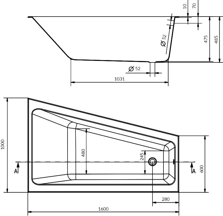 Cersanit Crea 160*100 ванна акриловая угловая L