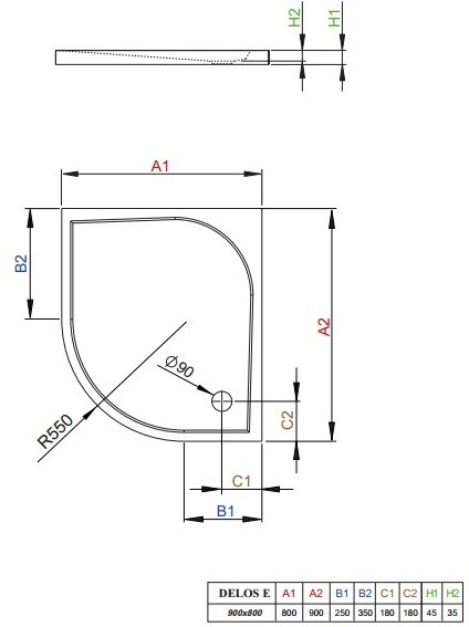 Radaway Delos E 90*80*4,5 L душевой поддон акриловый SDE9080-01L