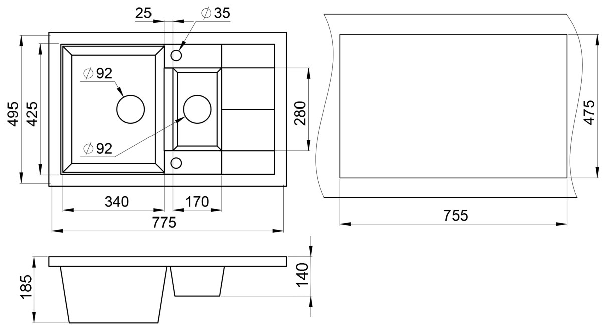 Granula GR-7802 Мойка для кухни оборачиваемая белый 77,5×49,5 см