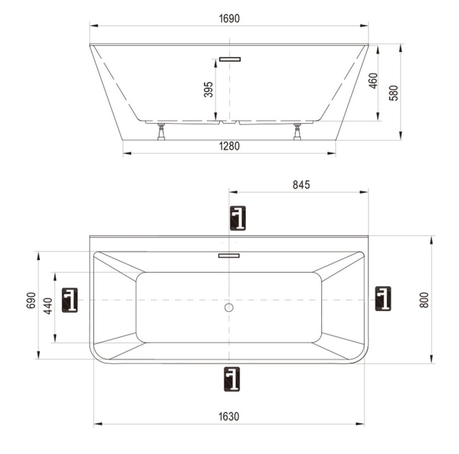 Ravak Freedom D 169*80 акриловая ванна пристенная прямоугольная XC00D00020