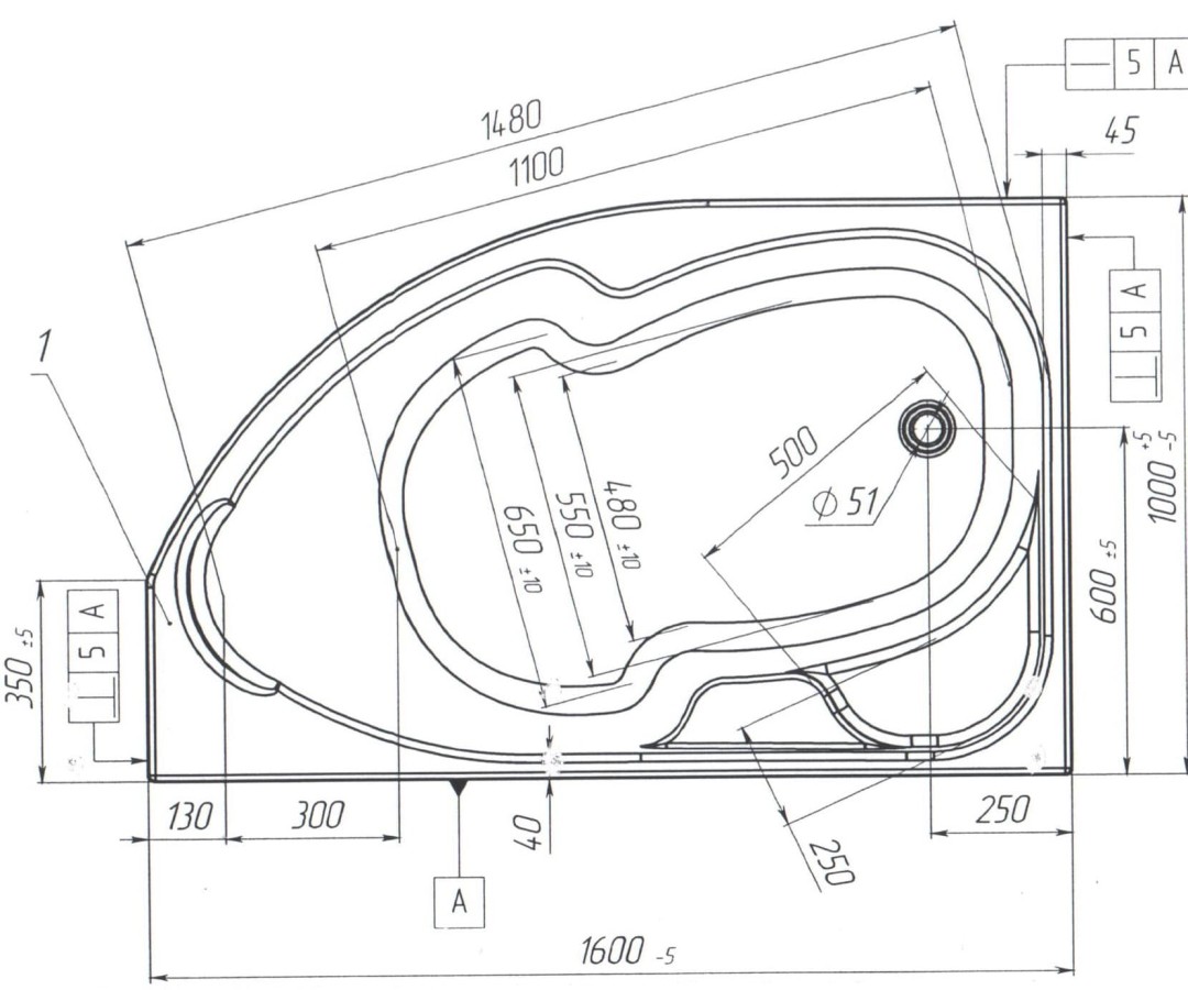 1 Marka Diana 160*100 ванна акриловая угловая 01ди1610п
