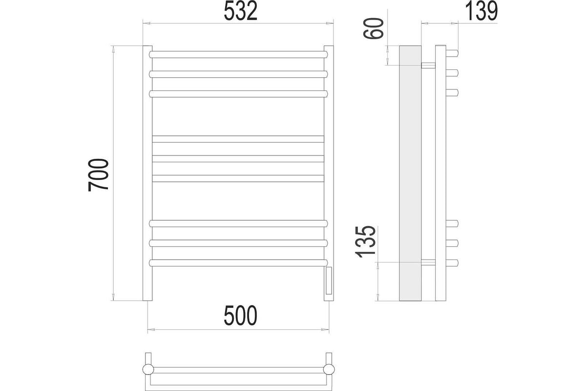 Полотенцесушитель электрический Terminus Прато sensor quick touch 530/700 П9 4670078531506