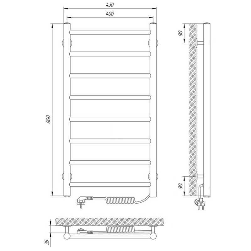 Laris Джаз полотенцесушитель электрический хром 40х80 73207474 правый