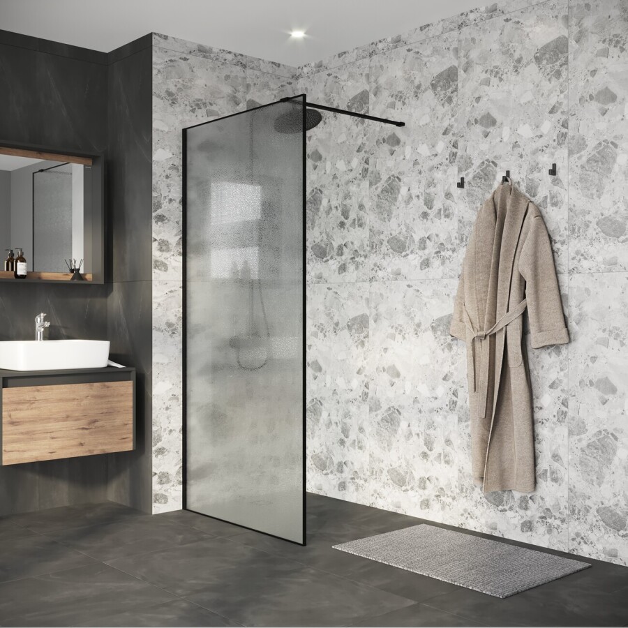 Душевая перегородка Niagara Nova NG-781-12BLACK (120х200) черный матовый,эффект битого стекла,1 место