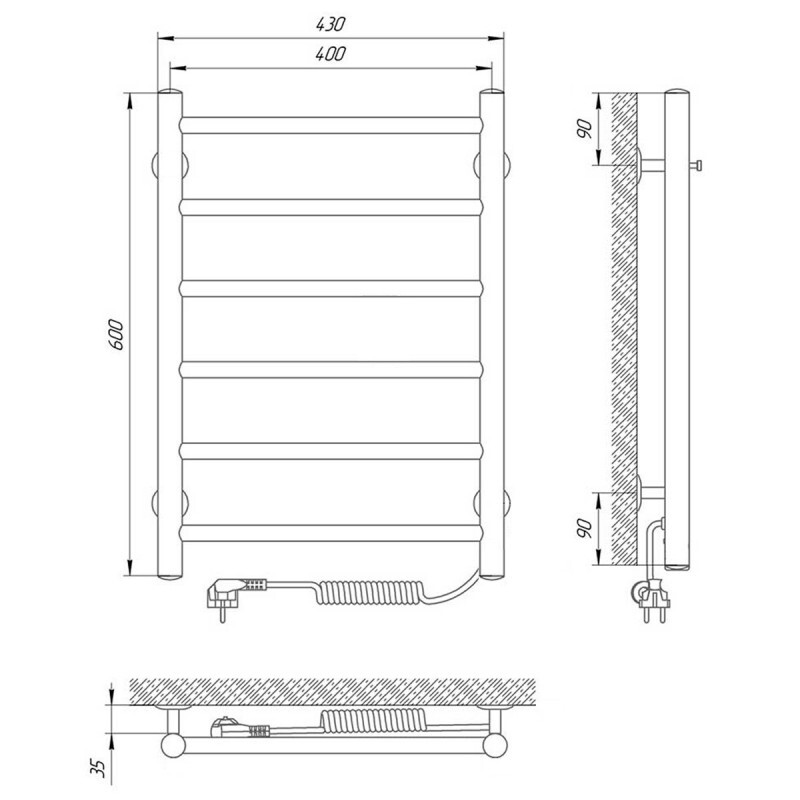 Laris Джаз полотенцесушитель электрический хром 40х60 73207470 правый