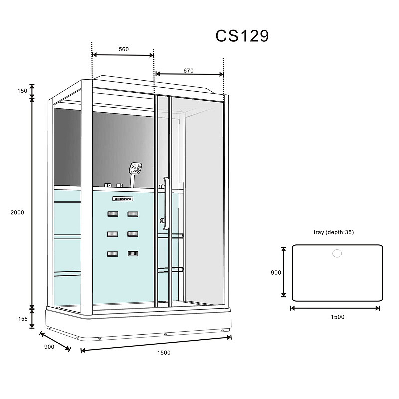 Душевая кабина Loranto CS 129 3A R 90*150*235 правосторонняя, прозрачное стекло 6 мм., профиль черный 00054496