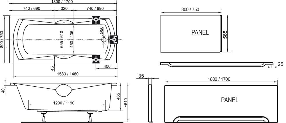 Ravak Sonata 180*80 ванна акриловая прямоугольная