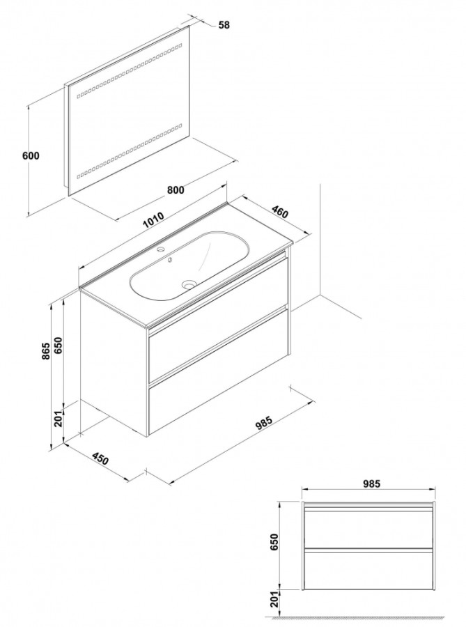 Gala Klea 7928201 тумба с раковиной подвесная белая 100x46x65 см