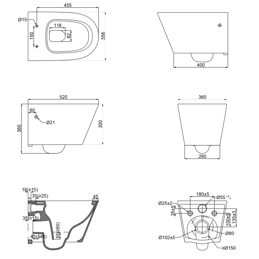 Creo Ceramique унитаз подвесной безободковый CR1100NR