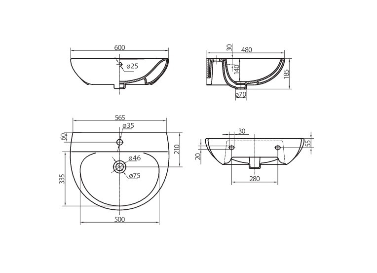 Ifo Runa L81160000 раковина подвесная 60x48 см